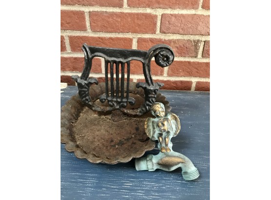 Antique Iron Boot Scraper And Brass Angel Faucet