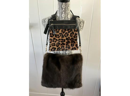 Nice Looking Brown Mink Purse And Leopard Print Hair On Cowhide Purse