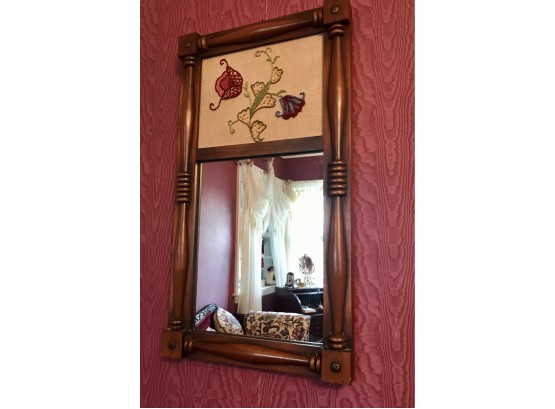 Pretty Vintage Crewel Floral Designed Mirror