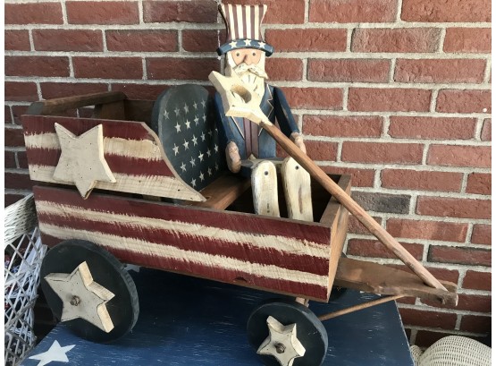Gorgeous Americana Wooden Wagon With Uncle Sam