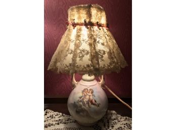 Pretty Vintage Cherub Lamp And Shade From Austria