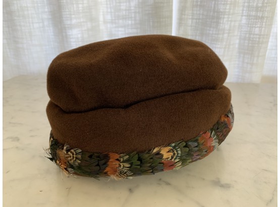 Makins Studio Chocolate Brown Hat With Feather Hat Band