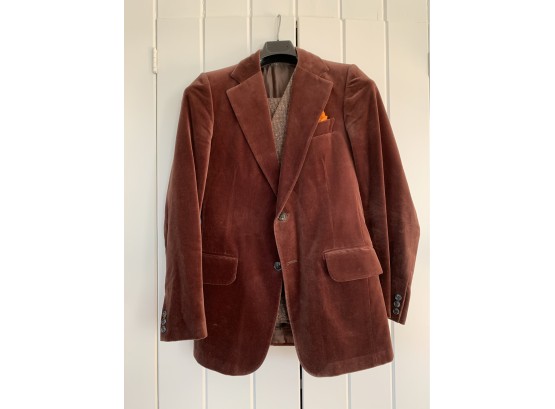 Adolfo Burgundy Velvet Jacket With Coordinated Tweed Vest & Slacks