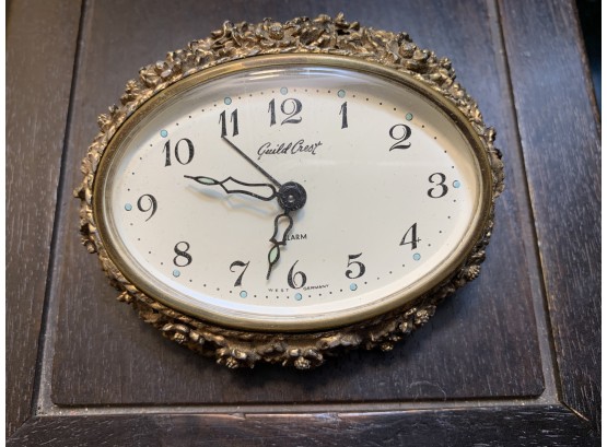 German Made Vintage Guild Crest Boudoir Clock With Metal Filigree Design
