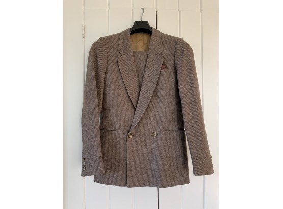 Yves Saint Laurent Double Breasted Wool Suit With Silk Handkerchief