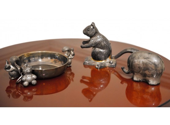 Michaelangelo Silver-plate Squirrel Bowl, Squirrel Nutcracker, Furla Teddy Bear Key Ring And Piggy Bank