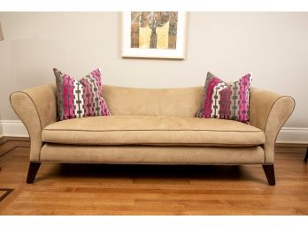 Custom Ultra Suede Sofa With Nail Head Trim And Complimenting Pillows (RETAIL $4,699-See Receipt)
