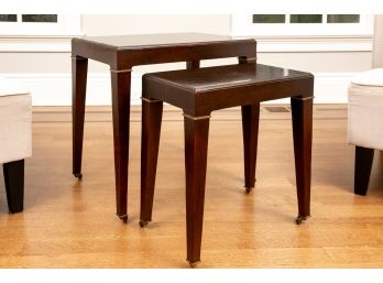 Baker Furniture Walnut And Maple Nesting Tables On Brass Casters (RETAIL $2,450-See Receipt)