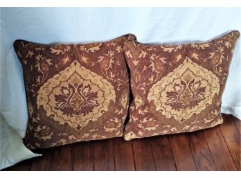 Pair Of 16'Down Filled Heavy Brocade Accent / Throw Pillows