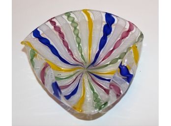 Vintage Twisted Ribbon Lattice Design Art Glass Bowl
