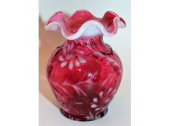 Adorable Cranberry Ruffled Edge Fenton Glass Vase