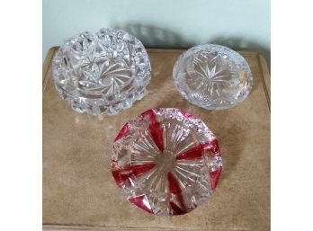 Three Pretty Vintage Cut Crystal Ashtrays