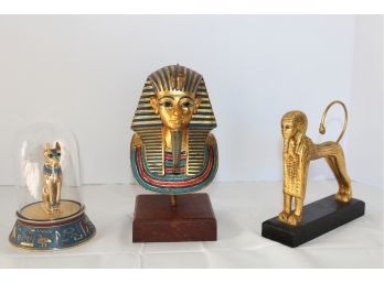 Lovely Assortment Of Egyptian Figurines, Cat Goddess & Sphinx