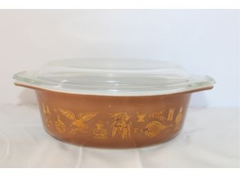 Vintage Pyrex Federal Eagle Brown & White Covered Casserole Baking Dish