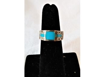 Cute Vintage Signed Turquoise & Sterling Silver Ladies Size 5.5 Ring