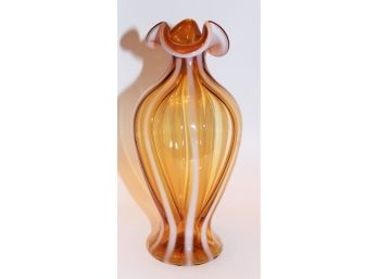 Vintage Fenton Hand Blown Butterscotch & White Striped Vase