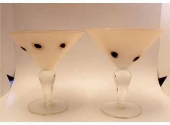 Two Hand Blown Martini Glasses