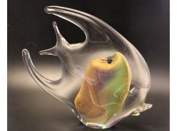 Murano Clear & Gold Fleck Art Glass Fish