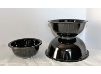 Vintage Corning Three Piece Glass Black & Clear Bottom Nesting Mixing Bowls