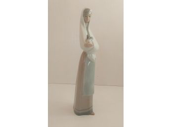 Lovely NAO Lladro 11' Porcelain Figurine, Woman Holding Rabbit