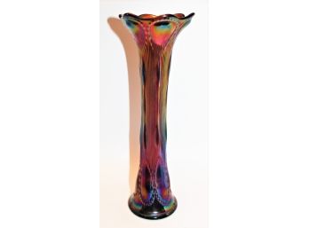 Vintage Iridescent Slung Glass Purple Tall Flower Vase