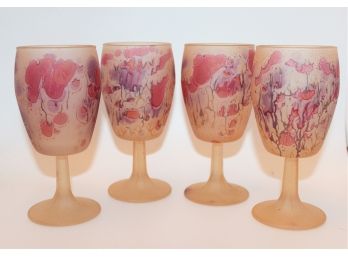 Set Of Four Palestinian Lusterpaint Stained Glass Pink Wine Glasses