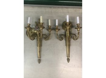 Italian Brass 3 Light Wall Sconces