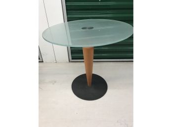 Contemporary Side Table Made Of Glass, Wood And Chrome