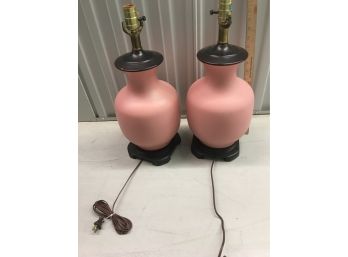 Pair Chinese Satin Pink Lamps
