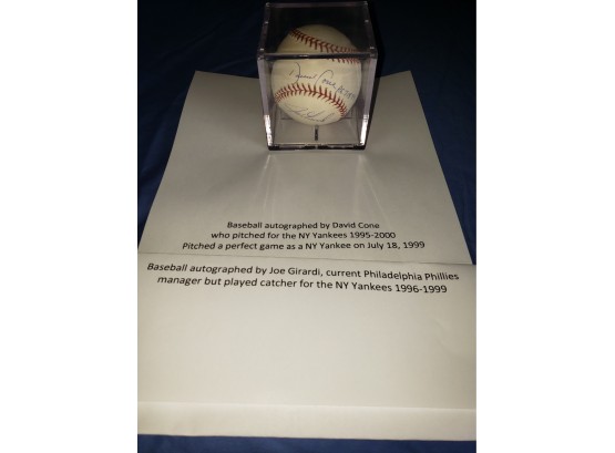 David Cone & Joe Girardi Autographed Baseball