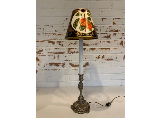 Vintage Candlestick Lamp With Toleware Inspired Shade