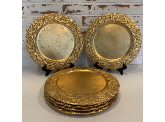 Set Of 6 Gold Crate & Barrel Charger Plates