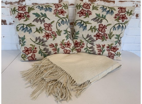 Pair Of Embroidered Accent Pillows And Blanket Throw From West Elm