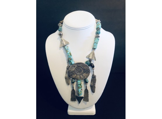 Sedona Mary And Doug Hancock Fabulous Sterling Silver And Turquoise Statement Necklace