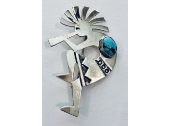 Sterling Silver & Turquoise  Stamped R.Monte Kokopelli Brooch/pin