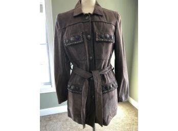 Double D Ranchwear Western Leather/Suede Belted Studded Jacket/Coat Sz Medium
