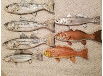 Lot Of 7 Jack Brock Wood Carved Fish