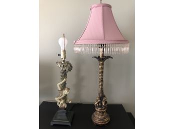 Two Monkey Motif Lamps Wood & Ceramic ( See Description)
