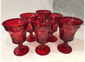 Set Of 6 Red Swirl Footed Glasses