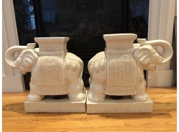 Pair Of Ceramic Elephant Plant Stands/Side Tables ( See Description)