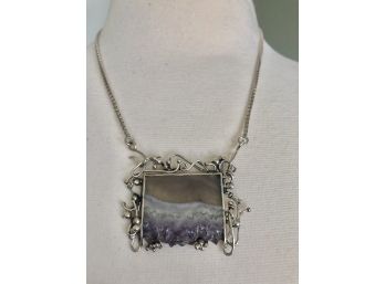 Sterling Silver Amethyst Bottom Edged 'picture Frame' Necklace 20' Length