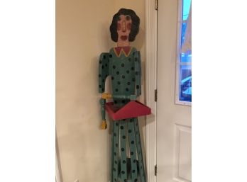Full-size Folk Art Woman 68-3/8' Tall With Tray At Waist