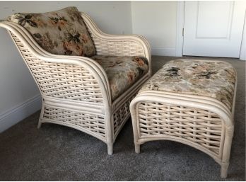Braxton Culler Rattan/Wicker Curved Arm Chair & Ottoman Removable Chair Cushions ( See Description)