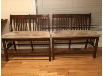Pair Of 2 Cushioned Wooden Benches