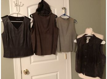 4 Leather & Suede Vests- TAHARI, DONNA KARAN SIGNATURE, ANTHROPOLOGIE, LIZ CLAIBORNE (See Descrption)