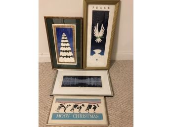 4 Christmas Themed Framed & Signed Art Prints By The Same Artist