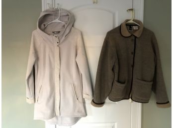 2 Northface Women's Lot: Longer Hooded Fleece Coat;  1 Shorter Fleece Jacket