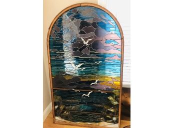 Large Arched Stained Glass Panel W/Frame ( See Description)