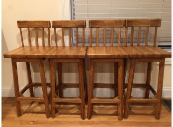 4 Solid Wooden Bar Stools With Slatted Backs