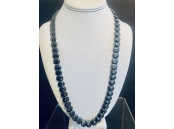 Hematite Disc-Lentil Necklace 24' L With Matching Earrings